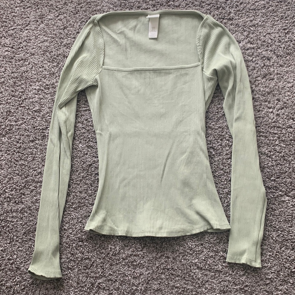 H&M Squareneck Ribbed Long Sleeve Top S